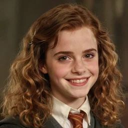 Emma Watson as Hermione Granger. Happy. Cheerful. Western. Closeup. Fantasy. Intricate Elegant. Highly detailed. Digital painting. Artstation. Concept art. Matte. Sharp focus. Illustration. Art by Artgerm and Greg Rutkowski and Alphonse Mucha