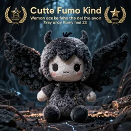 cute fumo plush of the dark shadowgirl, a fallen angel who serves the creature of the abyss, vray render
