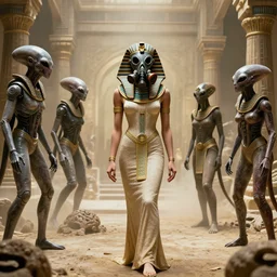 big budget scifi movie set in ancient egypt alien brainsuckers are killing female cyborg in rubber and gas mask