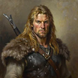 portrait of ian bohen as conan the barbarian, an oil painting by ross tran and thomas kincade