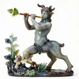 satyr god faun pan with hoofs and playing flute with wine leaf high resolution 8 k in style of michael hussar and hieronymus bosch and lalique symbolism 8 k