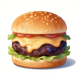 a hamburger in the galaxy with solar system sauce
