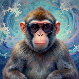 ( monkey wearing sunglasses ) ( ( ( hyper detailed masterpiece, psychedelic fractal pattern, jean giraud, digital art painting, dream wave aesthetic, ethereal, artgerm, donato giancola, tom bagshaw ) ) )