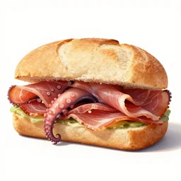octopus prosciutto sandwich with tentacles hanging out