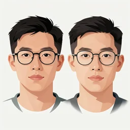 2 d character design, a asian male with glasses, symmetrical face, vector art, digital art, portrait, 4 k, 8 k, sharp focus, smooth, illustration, concept art, klimt
