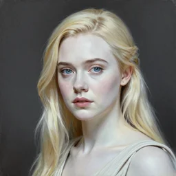 Painting of Elle Fanning in Star Wars, delicate, pale milky white porcelain skin, by Edmund Leighton. 8K. Extremely detailed.