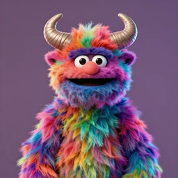 a multicolored furry monster with a fuzzy horns, a character portrait by jim henson, behance contest winner, psychedelic art, behance hd, irridescent, colorful, centered, matte background