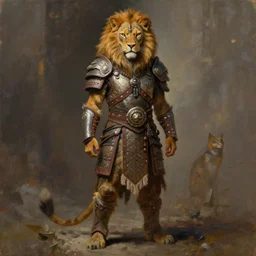 feline tribal warrior, wearing elven tribal ornamented armor, wearing a tribal lion mask, full body concept, by beksinski, weta workshop concept art, ruan jia, edward hooper, oil painting
