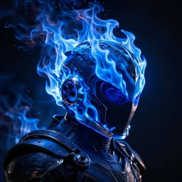 Ghost Rider covered in blue flames, headshot photo, dark souls concept art, dramatic lighting, highly stylized, high-quality wallpaper, desktopography