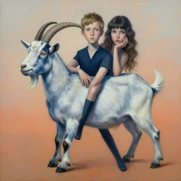 painting of hybrid between andy milonakis and a goat, intercrossed animal, mixture animal, by zdzislaw beksinski, by tiffany bozic, cold hue's, warm tone gradient background, concept art, beautiful composition, digital painting