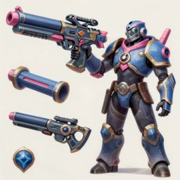 game asset of fantasy soldier gun, in gouache detailed paintings, props, stylized, 2 d sprites, kitbash, arcane, overwatch, blue and pink color scheme, 8 k, close up