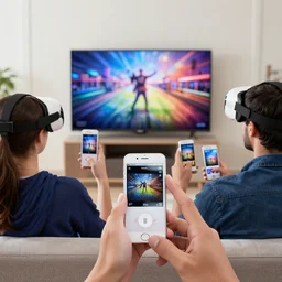 1 9 0 0 s photo of people using iphones ipods virtual reality headsets vr watching hd tv