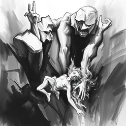 abstract charcoal sketch of falling into madness by vladimir volegov