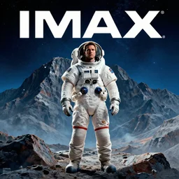 a man in a space suit standing in front of a mountain, a poster by neil blevins, trending on cgsociety, space art, movie poster, imax, uhd image,
