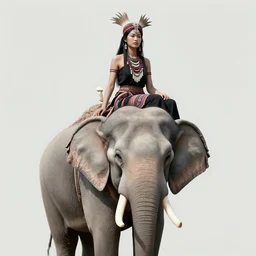 realistic detailed portrait of the tribal ethnic asian female, sitting on top of a war elephant, behance hd artstation, minimalist design, by moebius, ayami kojima, amano, greg hildebrandt, rembrandt!, feminine, female, sexy, seductive, cyberpunk, neo - gothic, gothic!!, character concept design, dynamic light