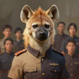 a beautiful painting of a handsome anthropomorph brown hyena furry fursona wearing an uniform. character design by cory loftis, fenghua zhong, ryohei hase, ismail inceoglu and ruan jia. artstation, volumetric light, detailed, photorealistic, rendered in octane