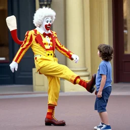 ronald mcdonald kicks a kid