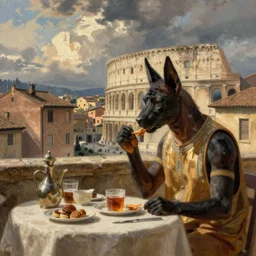 a nubian eating breakfast, buildings in rome by martinus rørbye