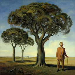 surreal landscape, surrealism, whirling swirling trees, esao andrews, victor enrich, dali