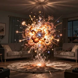mini supernova exploding in a living room