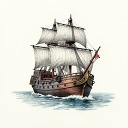 pirate ship on a deserted island, realism tattoo drawing
