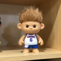 stock photo of klay thompson troll doll on a wooden shelf