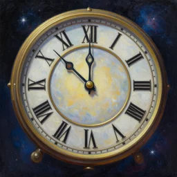 A detailed and realistic painting of a cosmic clock with 8k resolution, in the artistic style of fantasy art