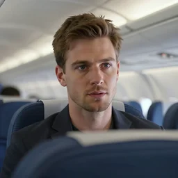 Live Action Still of Jerma985 in Airplane!, real life, hyperrealistic, ultra realistic, realistic, highly detailed, epic, HD quality, 8k resolution, body and headshot, film still