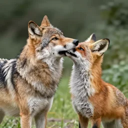 wolf and fox kissing