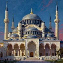 Cyberpunk Mosque, realistic painting, classical painting, high definition, digital art, matte painting, vibrant, mystical, fantasy art, very detailed, realistic
