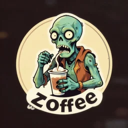 zombie drinking coffee logo take away coffee by mcbess, full colour print vintage colours 1 9 5 0 s, by conran roset