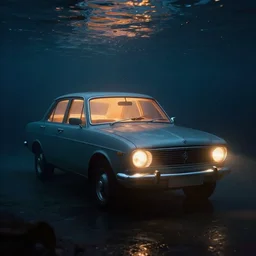 digital art - an old car underwater with warm light inside it dark cold atmoshperic by darek zabrocki, trending on artstation