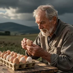 grandpa examining eggs | autochrome
