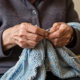 a beautiful photograph of an elderly woman’s hands crocheting an Afghan, her hands are highly realistic and accurate.