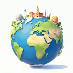 a vectori llustration of the globe with famous 3 d touristic landmarks on it, 3 d render, 3 d model, smooth, ray tracing, illustration, in the style of shkret