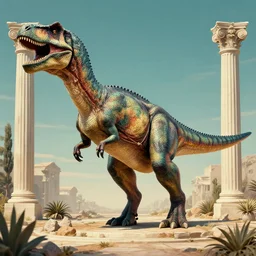 post - pan - retro - futurism picture of a dinosaur in a neo - classic style