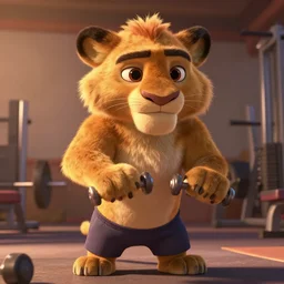a film still from the movie zootopia main character portrait anthro anthropomorphic mountain lion head animal person fursona wearing gym shorts at the gym working out pixar disney dreamworks animation sharp rendered in unreal engine 5 octane key art by greg rutkowski bloom dramatic lighting modeling expert masterpiece render