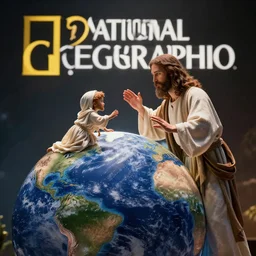 jesus and god playing with the world, national geographic award, photography, hyperrealistic, extremely detailed, 8 k, octane render, cinematic lightning, dramatic,