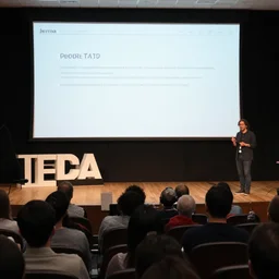 jerma 9 8 5 doing a ted talk, professional photography, wide shot, film still, high resolution