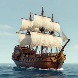 floating pirate ship. matte painting.