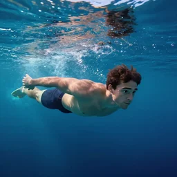 aaron taylor johnson swimming, underwater view, by ralph horsley, rossdraws, matte painting, stylized background, cinematic lighting, maya, pixar, unreal engine, artstation