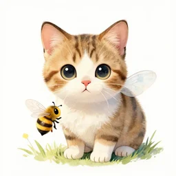 watercolour painting kitten bee hybrid, trending on artstation