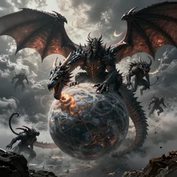 a dragon swallowing a planet, nicol bolas, deathwing, diablo, black diablos