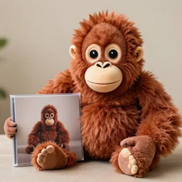 a fluffy and hairy orangutan plush presenting its new album