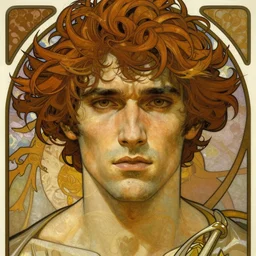 realistic detailed face portrait of a rugged handsome warrior by alphonse mucha, ayami kojima, amano, greg hildebrandt, and mark brooks, male, masculine, art nouveau, neo - gothic, gothic, character concept design