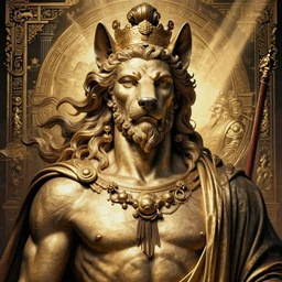 chinese propaganda poster with dog as a god as the centerpiece, detailed face, gorgeous, amazing, flowing hair, very muscular male body, caesar victorious, proud emperor, crepuscular ray, intricate, highly detailed