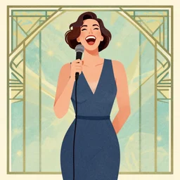 illustration with a woman laughing out loud, standup, comedy, joke, an art deco painting by tom whalen, funny meme photo, trending on behance, art deco, digital illustration, storybook illustration, grainy texture, flat shading, vector art, airbrush, pastel, watercolor, poster
