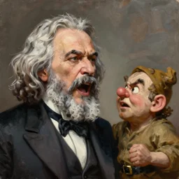 ( ( a beautiful 8 k photorealistic masterpiece oil - painting ) ( close up ) and ( zoom out ) ( of ( karl marx with osteogenesis imperfecta ) ( shouting to a dwarf ( angry ) ) ) ( hyperrealism ) ( 1 6 k ) ( trending on artstation )