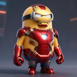 minion iron man, full body, uhd, hyperrealistic render, pixar, 4 k, cyberpunk, cgsociety