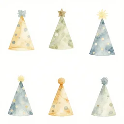 minimalist watercolor art of birthday party hats on white background, illustration, vector art